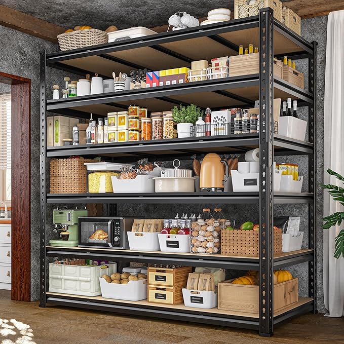 55" W Storage Shelves, 3060LBS Garage Shelving, 6-Tier Heavy Duty Shelving, Adjustable Metal Shelving Unit for Garage, Warehouse, Pantry, Kitchen, 55" W × 24" D × 84" H, Black