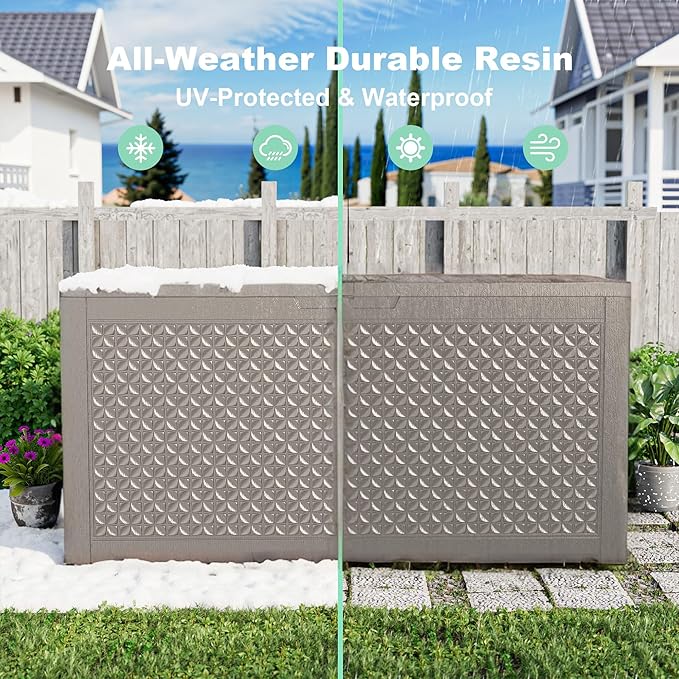 New 100 Gallon Outdoor Storage Box, Resin Deck Boxes Waterproof, Indoor Outdoor Bin for Package Delivery, Patio Cushions, Gardening Tools, Lockable, UV Resistant