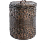 The Basket Lady Round Wicker Laundry Hamper, Extra Large, 23 in Dia x 28 in H, Antique Walnut Brown