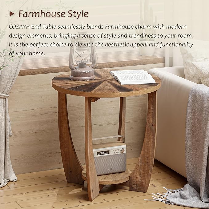 COZAYH Rustic Farmhouse End Table with Storage Shelf, French Country Accent Side Table for Family, Dinning Or Living Room, Small Spaces, Distressed Finish, Modern, Black, Natural Wood