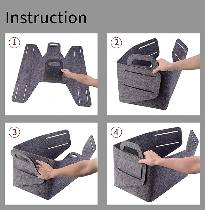Storage Basket Felt Storage Bin Collapsible& Convenient Box Organizer with Carry Handles for Office Bedroom Closet Babies Nursery Toys Laundry (Light grey, 17.9inch（L）×12.2inch（W）×11.6inch（H）)