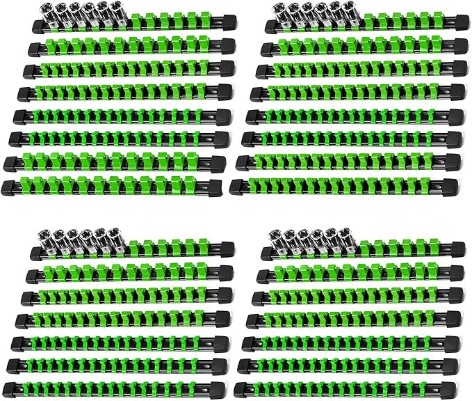 Socket Organizer Drive ABS Tools - Green Socket Holder, Premium Quality 30 Pieces Socket Holders Kit 1/4-Inch x 160 Clips, 3/8-Inch x 150 Clips, 1/2-Inch x 120 Clips（30PC,Green)