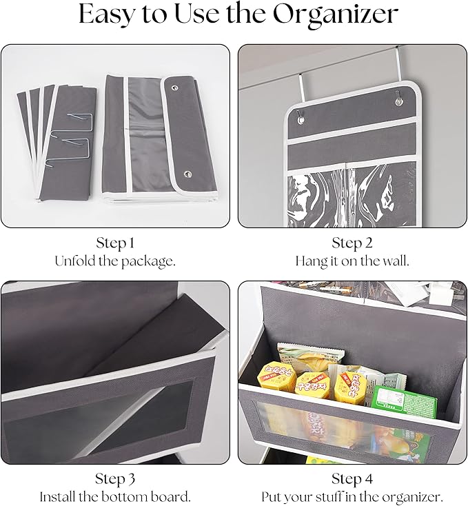 Giraffe Creation Over Door Organizer with 4 Large Capacity Pockets, Hanging Organizer Storage for Closet Bathroom Nursery Bedroom Dorm, Toys Cosmetics Sundries and Baby Essentials, Gray