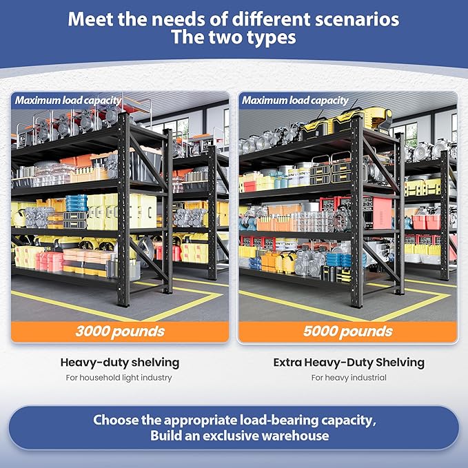 5000LBS Storage Shelves, 71" W Heavy Duty Garage Shelving Unit, Adjustable Industrial Shelving, 4 Tier Metal Shelving for Garage, Supermarket, Warehouse, 71" W x 24" D x 70" H