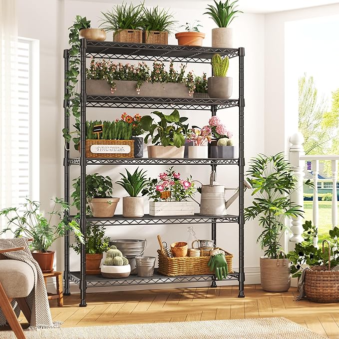 REIBII Storage Shelves, 5-Tire Wire Shelving Load 1000LBS Metal Shelves for Storage Adjustable Garage Shelving Unit Wire Shelf Rack Kitchen Storage Rack Pantry Shelves 31.5''W x 15.7'' D x 71''H