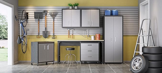 Manhattan Comfort Fortress Collection Convenient Durable Mobile Garage Chest Great for Tools and Supplies, Dark Charcoal Gray/Silver