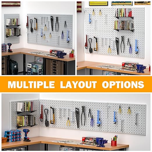 Pegboard Smith Metal Pegboard Panels, 16" x 12" Heavy-Duty Steel Peg Boards for Garage Tool Storage, Wall-Mounted Pegboard Organizer System (Pack of 4, Gray)