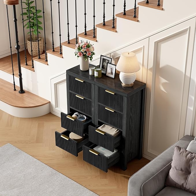 Modern Solid Wood Chest of Drawers, Multifunctional Large-Capacity Storage Drawer Cabinet, Dresser Organizer with Metal Handle, for Hallway, Entryway, Black X2