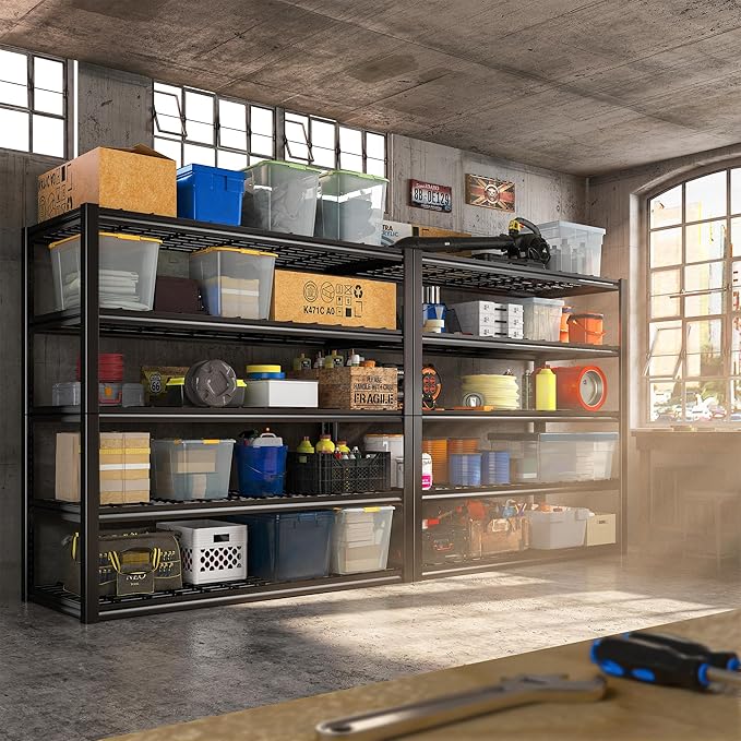 REIBII 48.2'' W Garage Shelving, 3010LBS Storage Shelves Heavy Duty, 5 Tier Adjustable Metal Shelving Unit for Warehouse, Garage, Basement, 48.2" W x 24.5" D x 72" H