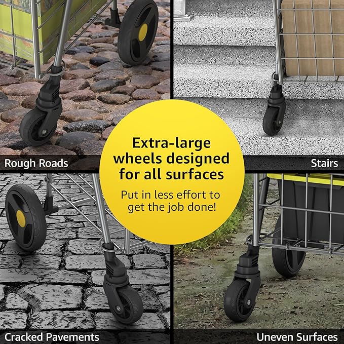 Shopping Cart w/Waterproof Basket Liner & 360° Swivel Wheels | Foldable Collapsible & Lightweight | Perfect for Groceries Laundry Utility Cart - Silver