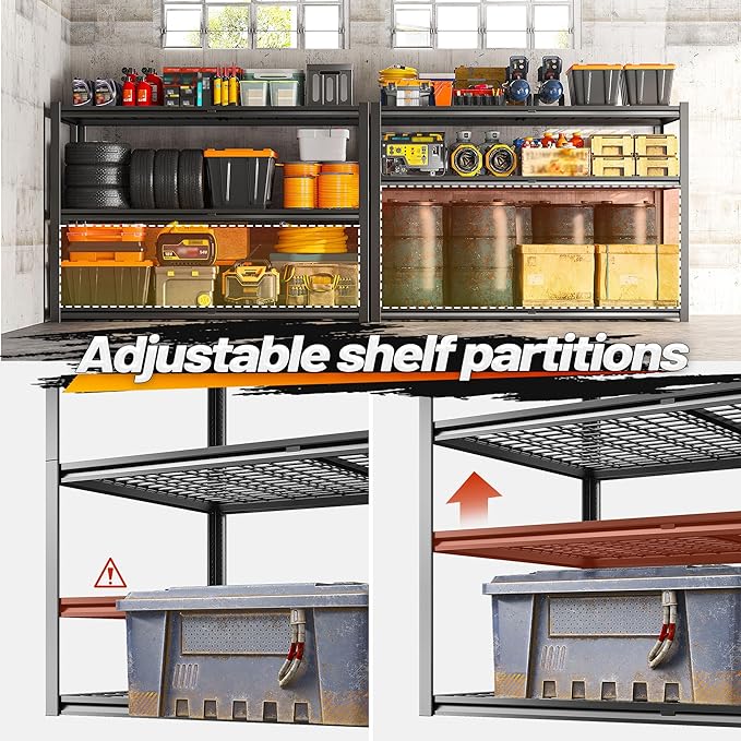 REIBII Garage Shelving 3500LBS, 6 Tier Storage Shelves, Adjustable Heavy Duty Shelving Unit, Metal Shelf for Warehouse, Basement, Pantry, Factory, 55" W x 26" D x 84" H, Black