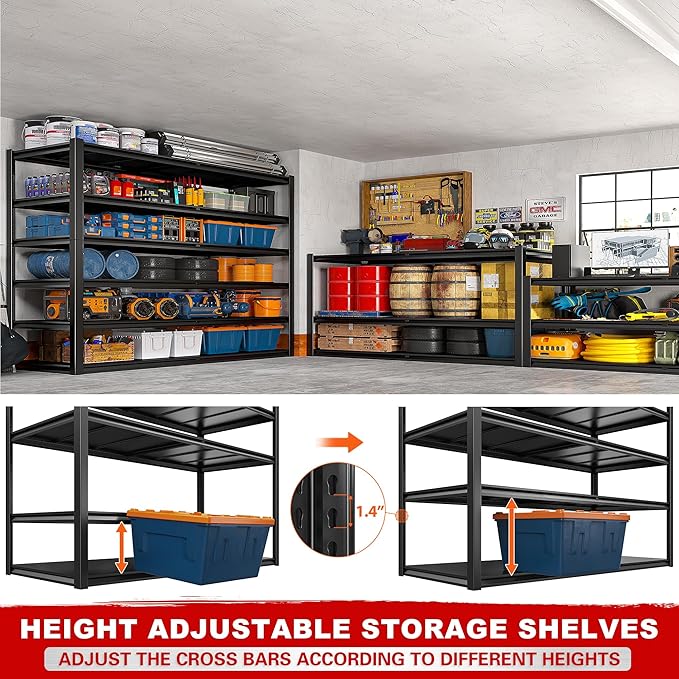 REIBII 84.1" H Garage Shelving, 3500LBS Storage Shelves Heavy Duty, Adjustable 6-Tier Metal Shelving for Commercial, Warehouse, Basement, Garage,Shop, 55.1" W x 25.8" D x 84.1" H