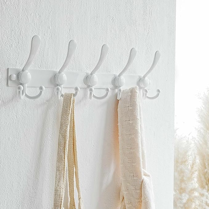 Dseap Coat Rack Wall Mount 2.0 Pro: Heavy Duty 300% Thicker, 16" Stud Mount, Stainless Steel Wall Coat Hooks Hanger for Clothes Jackets Hats Entryway Closet, MaxStrong Series, White, Pack of 2