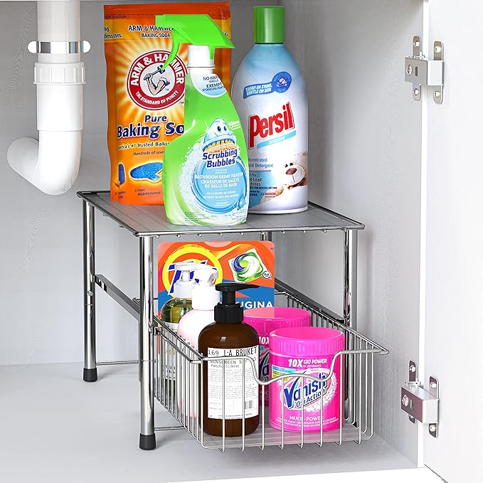 Simple Houseware Chrome Metal Stackable Storage Rack, 16.75 in L x 10.8 in W x 10.25 in H