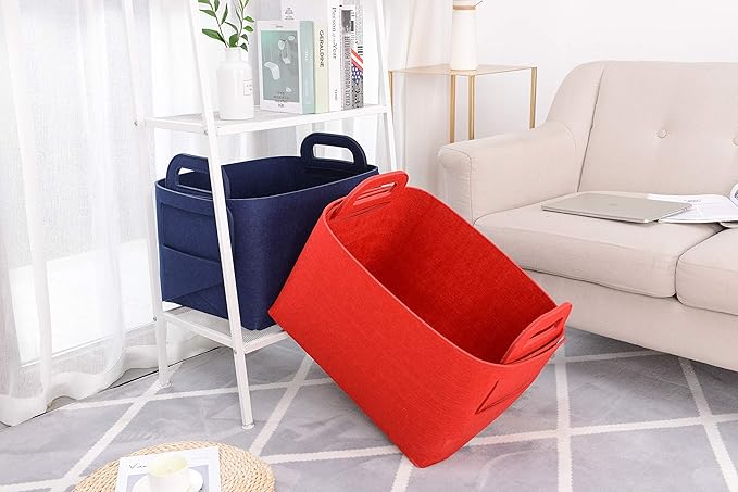 Minoisome Storage Basket Felt Storage Bin Collapsible& Convenient Box Organizer with Carry Handles for Office Bedroom Closet Babies Nursery Toys Laundry (Red, 19.9inch（L）×13.6inch（W）×12.6inch（H）)