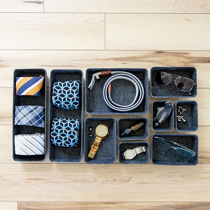 Three by Three Seattle Felt·Like·It! Felt Bins for Office, Crafts, Classroom, Living Room, Bedroom: Charcoal, Set of 10