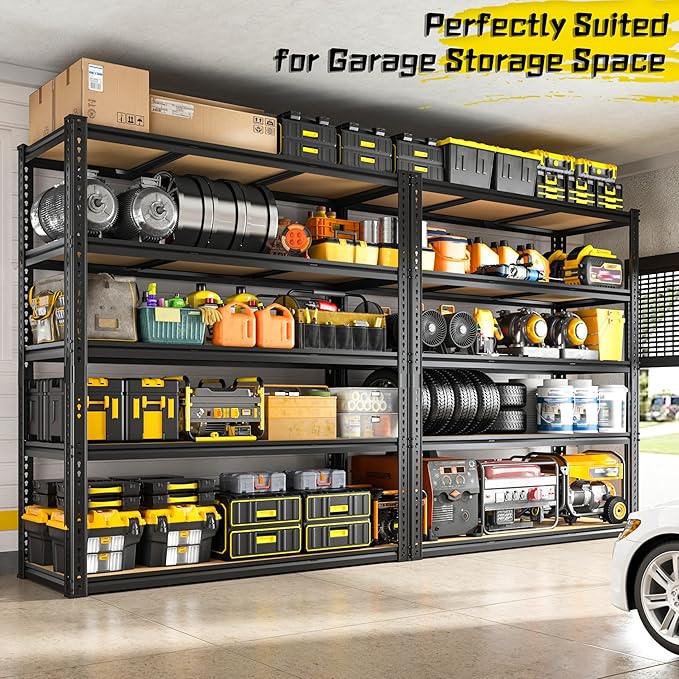 48" W Garage Shelving Heavy Duty 2800LBS Garage Storage Shelves, 5 Tier Adjustable Metal Shelving Unit Utility Rack Shelf for Warehouse, Pantry, Closet, Kitchen 72" H x 48" W x 18" D, Black