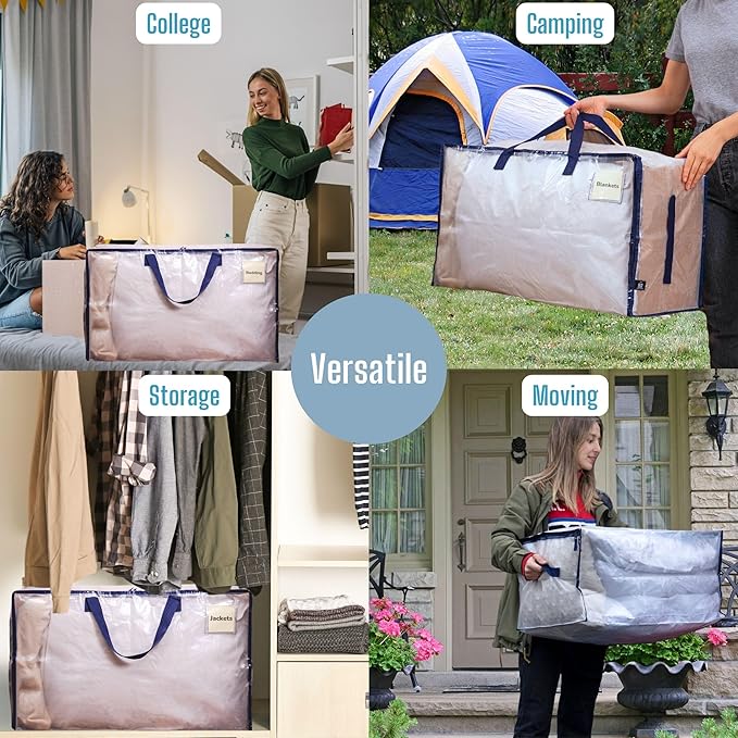 VENO 6 Pack Moving Bags and Large Christmas Decoration Storage Bins with lids. Alternative to Moving Boxes, Packing Supplies for College. Heavy Duty Totes (Clear, 6 Pack)