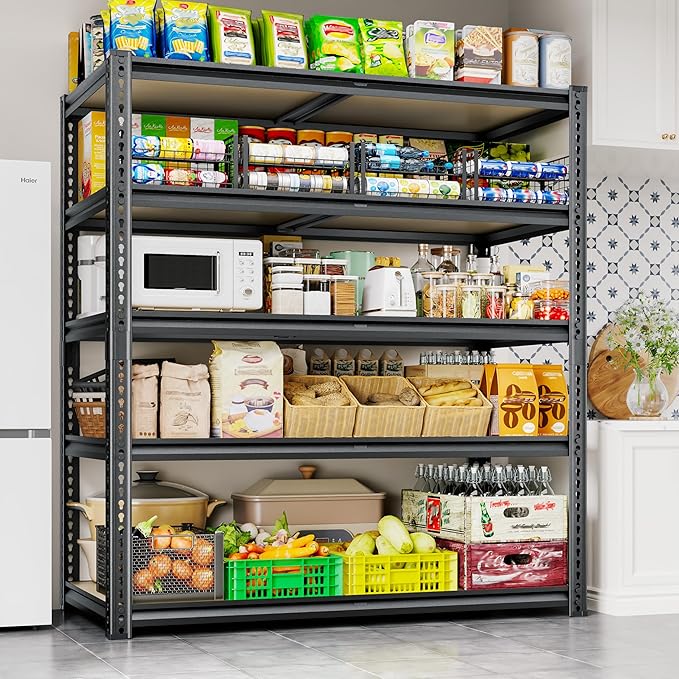 72"H Storage Shelves heavy duty, 2200LBS Garage Shelving, 5 Tier Metal Shelving Unit Adjustable Garage Shelves Utility Rack Shelf for Storage Warehouse Pantry Closet,40" W × 20" D × 72" H, Black