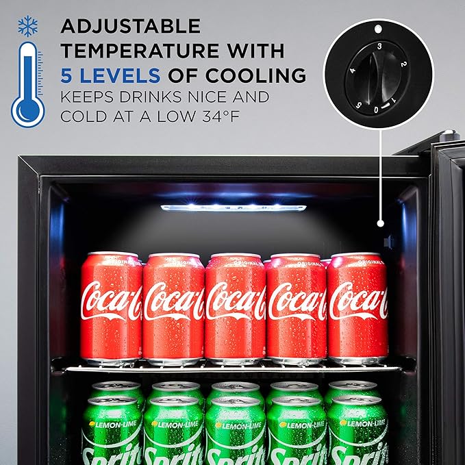 Ivation 62 Can Beverage Refrigerator, Freestanding Ultra Cool Mini Fridge, Beer, Cocktails, Soda, Juice Cooler for Home & Office, Reversible Glass Door & Adjustable Shelving - Stainless Steel