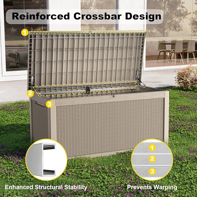 261 Gallon Outdoor Storage Box - Waterproof Patio Furniture, Garden Tools, Cushions, Pool Accessories Outside Storage Resin Box,Grey