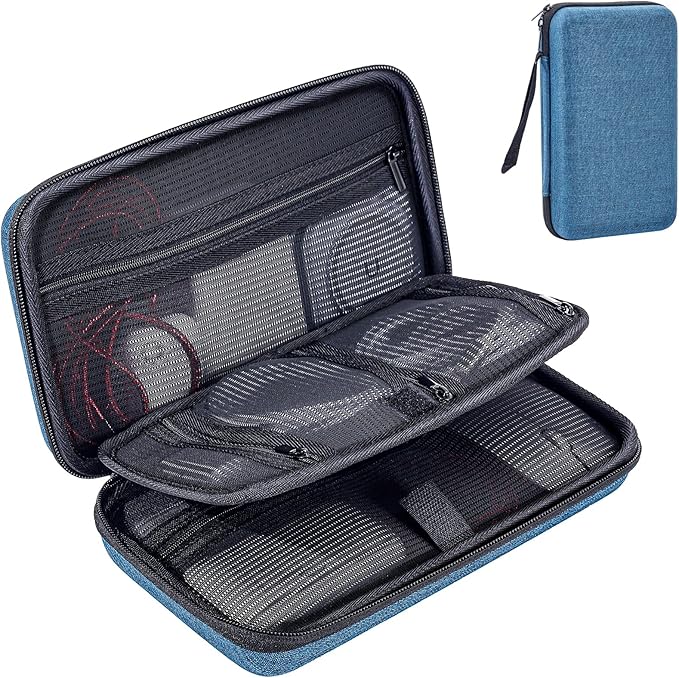 ProCase Large Hard Travel Electronic Organizer Case for MacBook Power Adapter Chargers Cables Tech Organizer Hard Drive USB Flash Disk SD Card Portable Electronics Accessories Bag -Navy