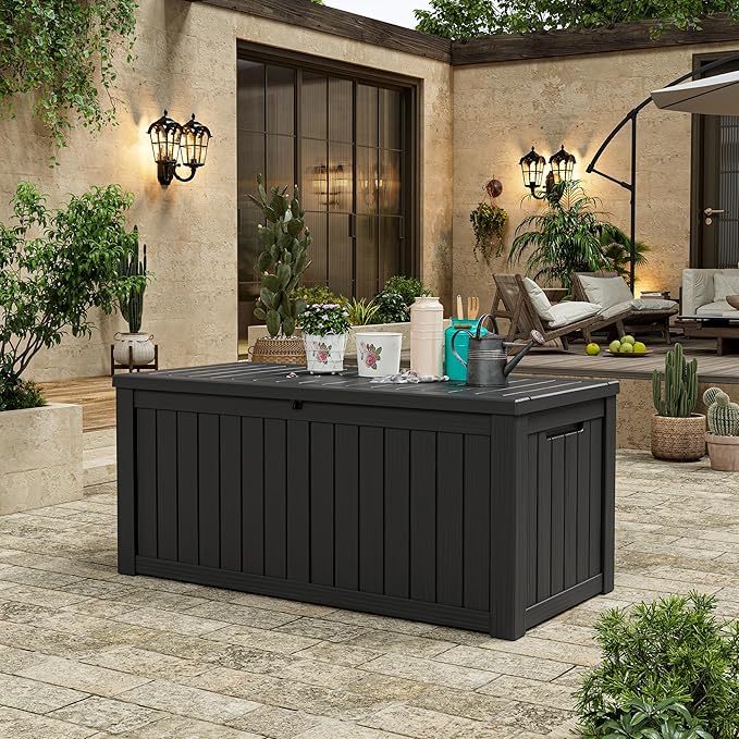 120 Gallon Outdoor Storage Box, Resin Deck Boxes Outdoor Waterproof For Patio Furniture, Garden Tools, Pool Supplies, Lockable And UV Resistant