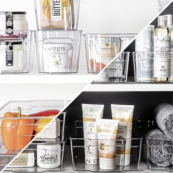 BINO | Stackable Plastic Storage Bins, Large - 12 Pack | THE STACKER COLLECTION | Multi-Use Organizer Bins | BPA-Free | Pantry Organization | Home Organization | Fridge Organizer | Freezer Organizer