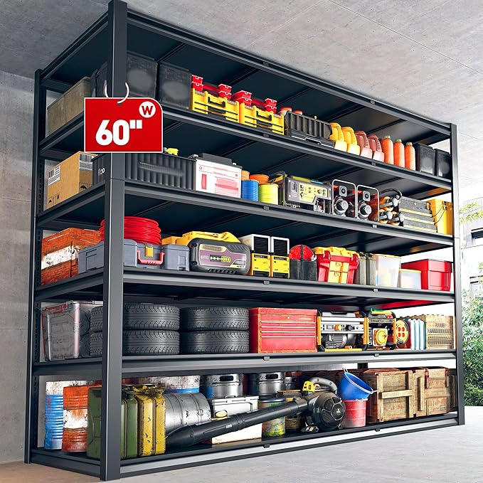 REIBII 84“H Garage Shelving Heavy Duty Storage Shelves 3500 LBS Adjustable Metal Shelving Uints and Storage for Garage, Warehouse, School, Commercial, Business, 60 "W x 84 "H x 24 "D, 2 Pack