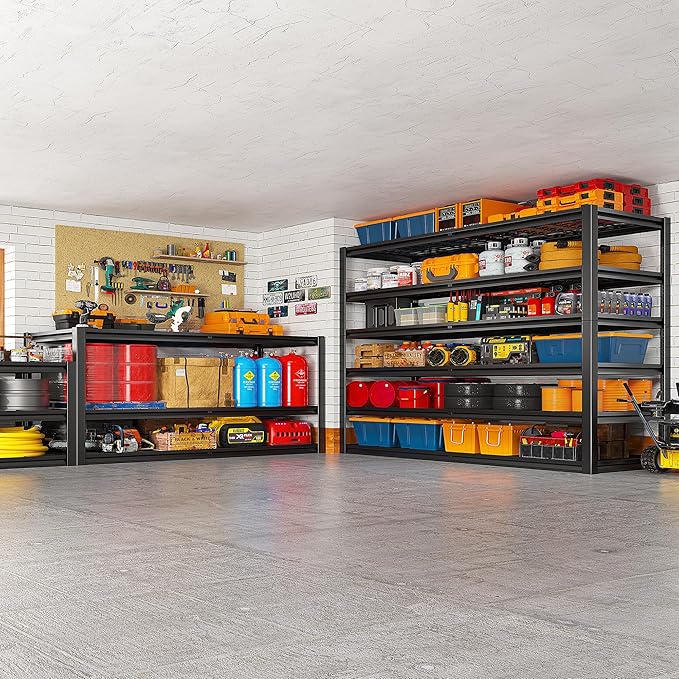 REIBII Garage Shelving 3500LBS, 6 Tier Storage Shelves, Adjustable Heavy Duty Shelving Unit, Metal Shelf for Warehouse, Basement, Pantry, Factory, 55" W x 26" D x 84" H, Black