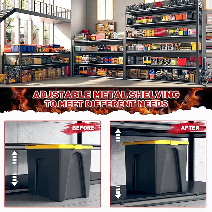 REIBII 84“H Garage Shelving Heavy Duty Storage Shelves 3500 LBS Adjustable Metal Shelving Uints and Storage for Garage, Warehouse, School, Commercial, Business, 60 "W x 84 "H x 24 "D, 2 Pack