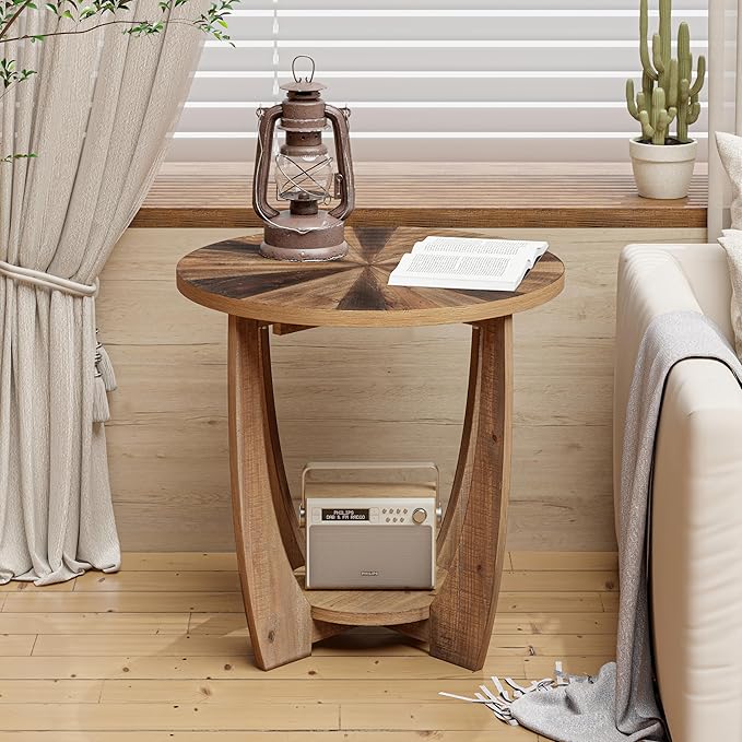 COZAYH Rustic Farmhouse End Table with Storage Shelf, French Country Accent Side Table for Family, Dinning Or Living Room, Small Spaces, Distressed Finish, Modern, Black, Natural Wood