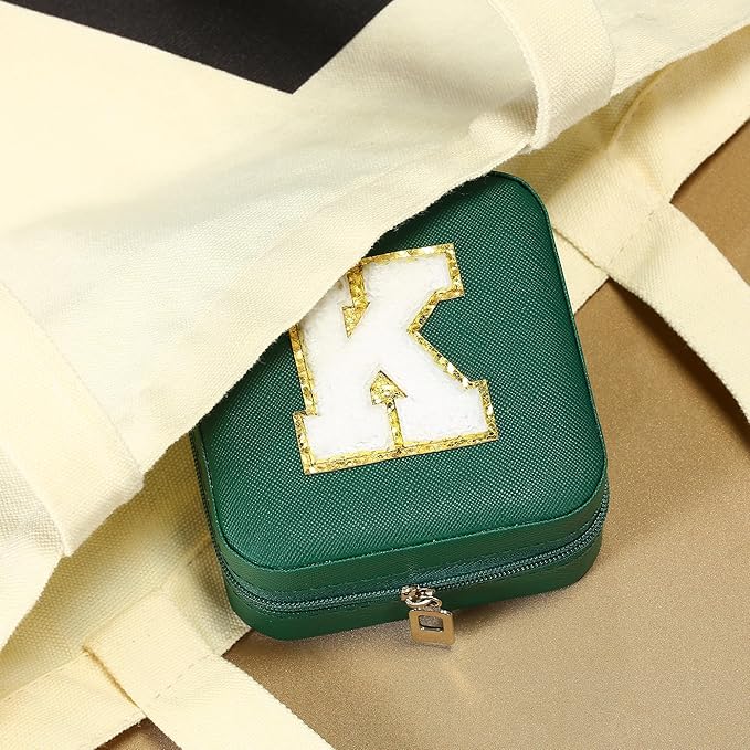 Parima Travel Jewelry Box for Girls Women, Initial Organizer Must Haves Case Necklace Earrings Ring Gifts Women, Green