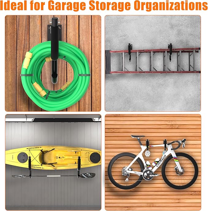 Kayak Wall Rack 2 Pack, Heavy Duty Kayak Hooks for Garage Wall Mount Storage, 300 LB Capacity Kayak Wall Hanger with Fixing Straps and Paddle Board Holder for Kayak, Canoe, Ladder, Surfboards