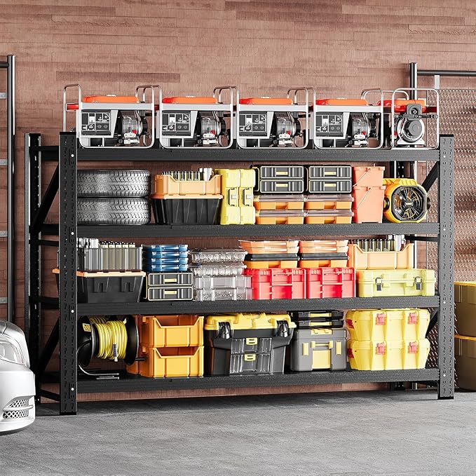 MIIIKO 71.3" W Storage Shelves,5000LBS Metal Garage Storage Shelving,Heavy Duty Adjustable Unit Storage Shelves for Warehouse,Basement,71.3" W x 24" D x 70" H,Black