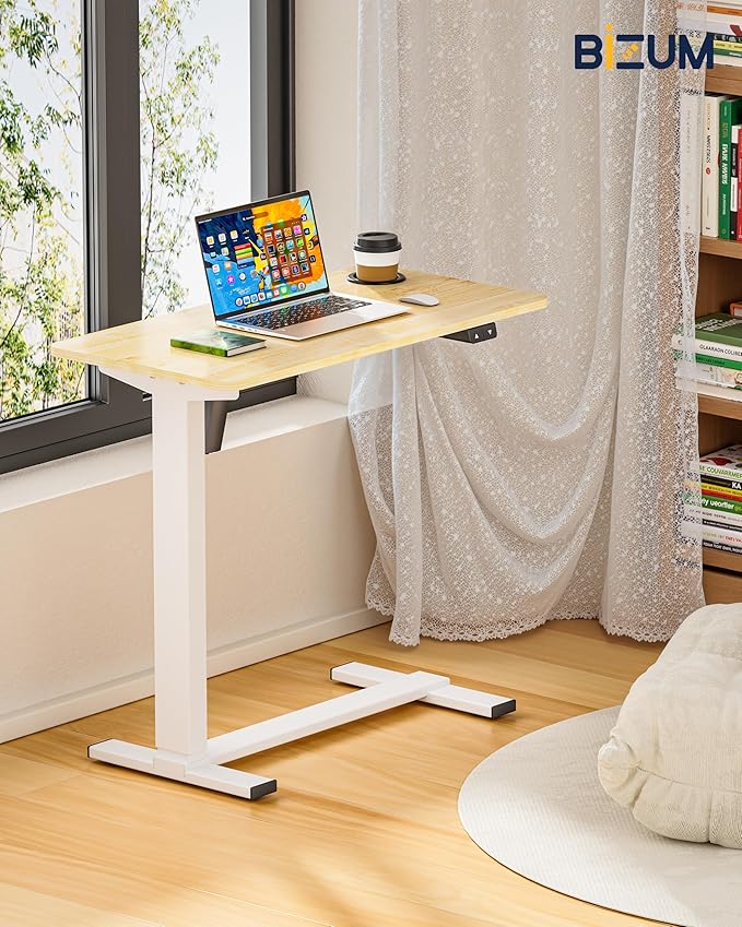 BIZUM Small Electric Standing Desk Bedside Table with Hidden Wheels 31.5 x 15.8 Inch Adjustable Computer Laptop Office Desk, Maple