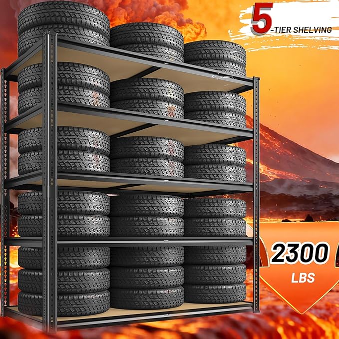 40" W Garage Shelving 2250LBS Storage Shelves Adjustable Metal Shelving 5 Tier Garage Utility Rack Shelf for Warehouse, Pantry, Closet, Kitchen 72.2" H x 40" W x 20" D, Black