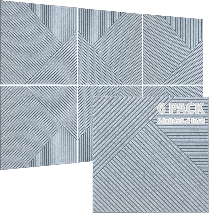 TO-TH Acoustic Wall Panels,6 Pack Total Size 72 x 48 Inches,Self-Adhesive Decorative Acoustic Panels for Wall and ceiling,Silver Grey
