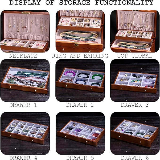 Wooden Jewelry Box,jewelry boxes for women large jewlrey box&organizers with necklace hanger,jewerly organizer,jewelry holder organizer,9-layer large capacity jewelry storage box