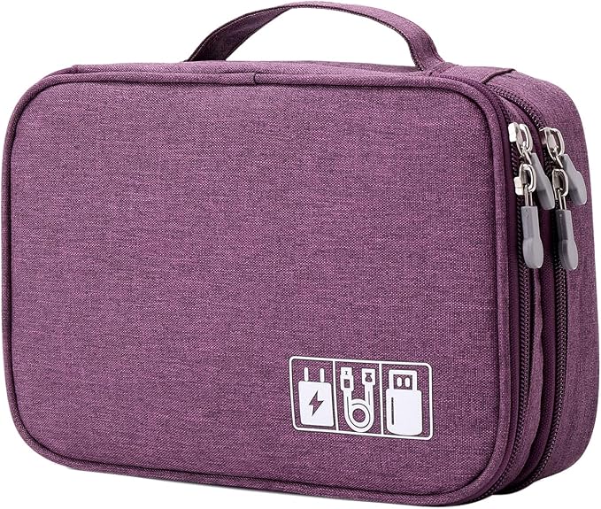 Lanola Travel Cable Organizer Bag, Electronic Accessories Case Portable Double Layer Cable Storage Bag for Cord,phone,Charger, Flash Drive, Phone, SD Card,Personal Items - (Purple)