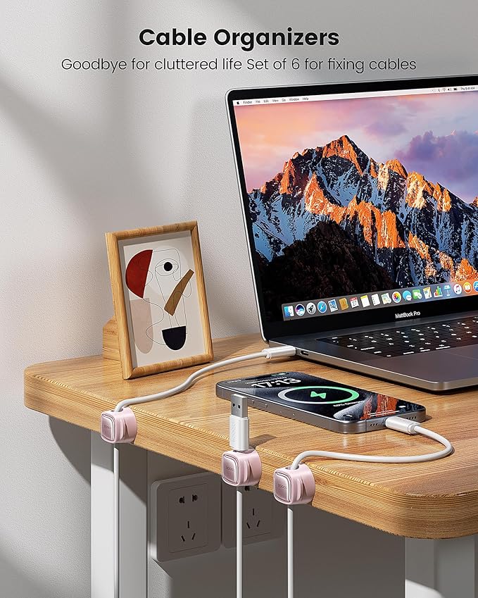 12 Pack Magnetic Cable Clips – Cord Organizer & Holder, Toocki Adhesive Cable Management, Wire Holder for USB Charging Cables, Ideal for Home, Office, Car, Desk, and Nightstand-Pink