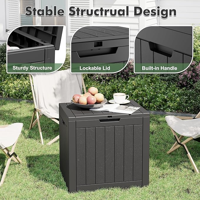 Outdoor Storage Deck Box Waterproof,Garden Tool,Backyard Cushion,Poolside Storage,Small Resin Delivery Boxes for Outside,Lockable Lid (32 Gallon, Black)