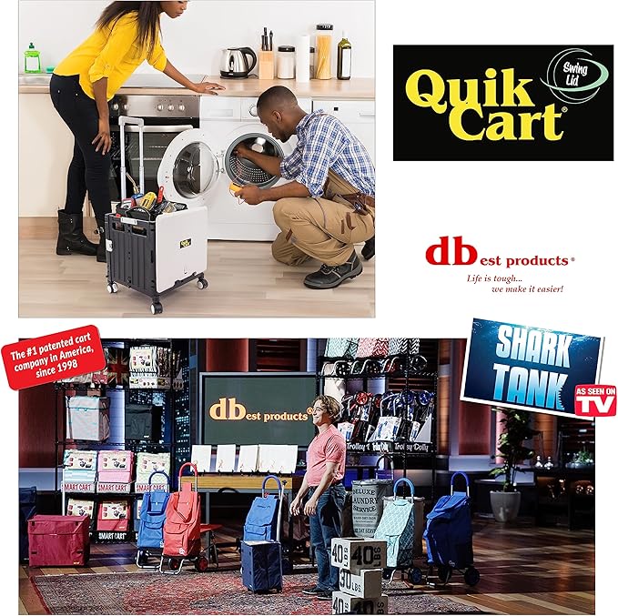 dbest products Quik Cart Swing Lid Four Swivel Wheeled Rolling Crate Teacher Utility with seat Heavy Duty Collapsible Basket with Dual Telescopic Wagon Handle
