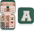 Parima Christmas Stocking Stuffers Gifts for Grandkids Her - Trendy Travel Jewelry Case - Green Travel Jewelry Box | Birthday Gifts for Women Mom Gifts for Women - Letter A, Green