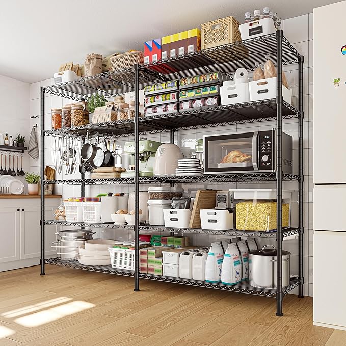 REIBII 1450LBS Metal Shelving Unit Storage Shelves 5 Tier Wire Shelving 58.1''W Pantry Shelves Wire Shelf Adjustable Garage Shelving Heavy Duty Storage Rack for Pantry Kitchen Garage, Black