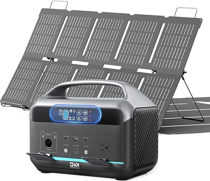 Portable Power Station 600W (1200W Surge) with 100W Solar Panel Included, 576Wh LiFePO4 Solar Generator, 1Hr Fast Charging, 100W USB-C PD Output, Power Bank for Home Emergency, Camping, RV, CPAP