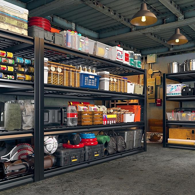 REIBII 60" W Garage Shelving, 4 Tier Storage Shelves Heavy Duty, 2500LBS Industrial Shelf, Adjustable Metal Shelving for Garage, Warehouse, School, Commercial, Business, 60" W x 60" H x 24" D