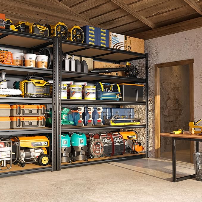 48" W Garage Shelving Heavy Duty 3200LBS Garage Storage Shelving, 5 Tier Adjustable Metal Shelving Unit Utility Rack Shelf for Warehouse, Pantry, Closet, Kitchen 72" H x 48" W x 24" D, Black,2PCS
