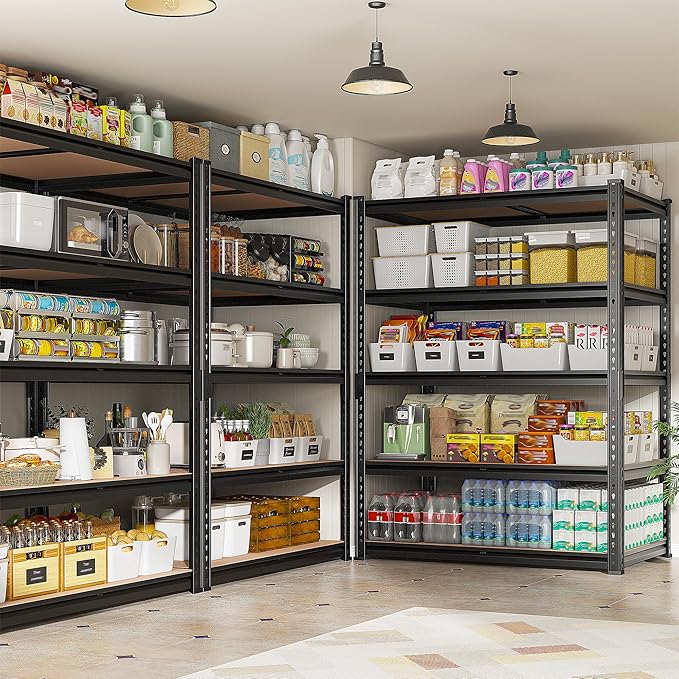 REIBII 2020LBS Storage Shelves 5 Tier Garage Shelving Heavy Duty, Adjustable Metal Shelving, Garage Shelves for Basement, Warehouse, Pantry, Closet, Kitchen 72" H x 35.55" W x 16" D, Black, 4 Pack