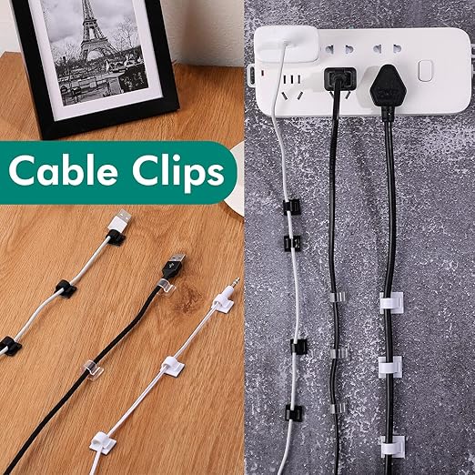 Namalu 60 Pieces Mini Cable Clips Hooks Christmas Light Clips Self Adhesive Light Hooks Cord Clips for Desk Outdoor String Lights(Medium,Black)